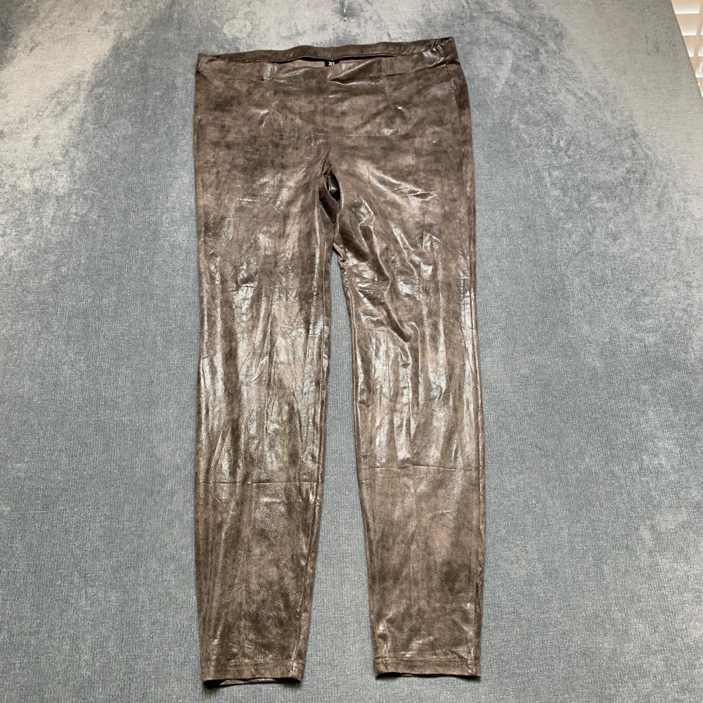 Hue Shimmer Microsuede Leggings Womens XL Graphite Brown Slim Fit Skinny Leg